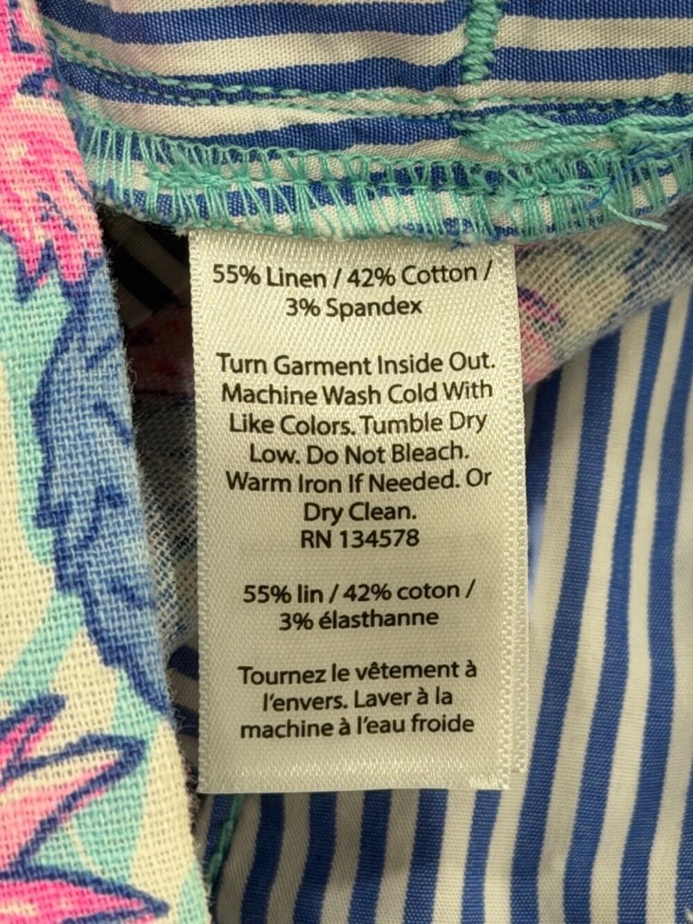 Vineyard Vines Womens Size 10 Capri Pants Linen Blend Pineapple Catamaran Blue - Picture 7 of 7